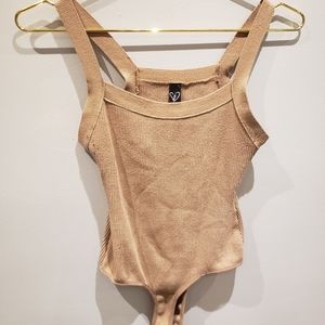 Taupe Ribbed Square Chest Bodysuit